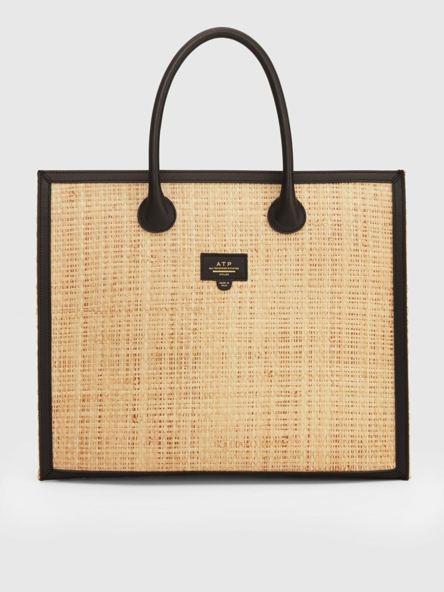 ATP Atelier Alfano Raffia/Leather Book Bag | Tote Bags