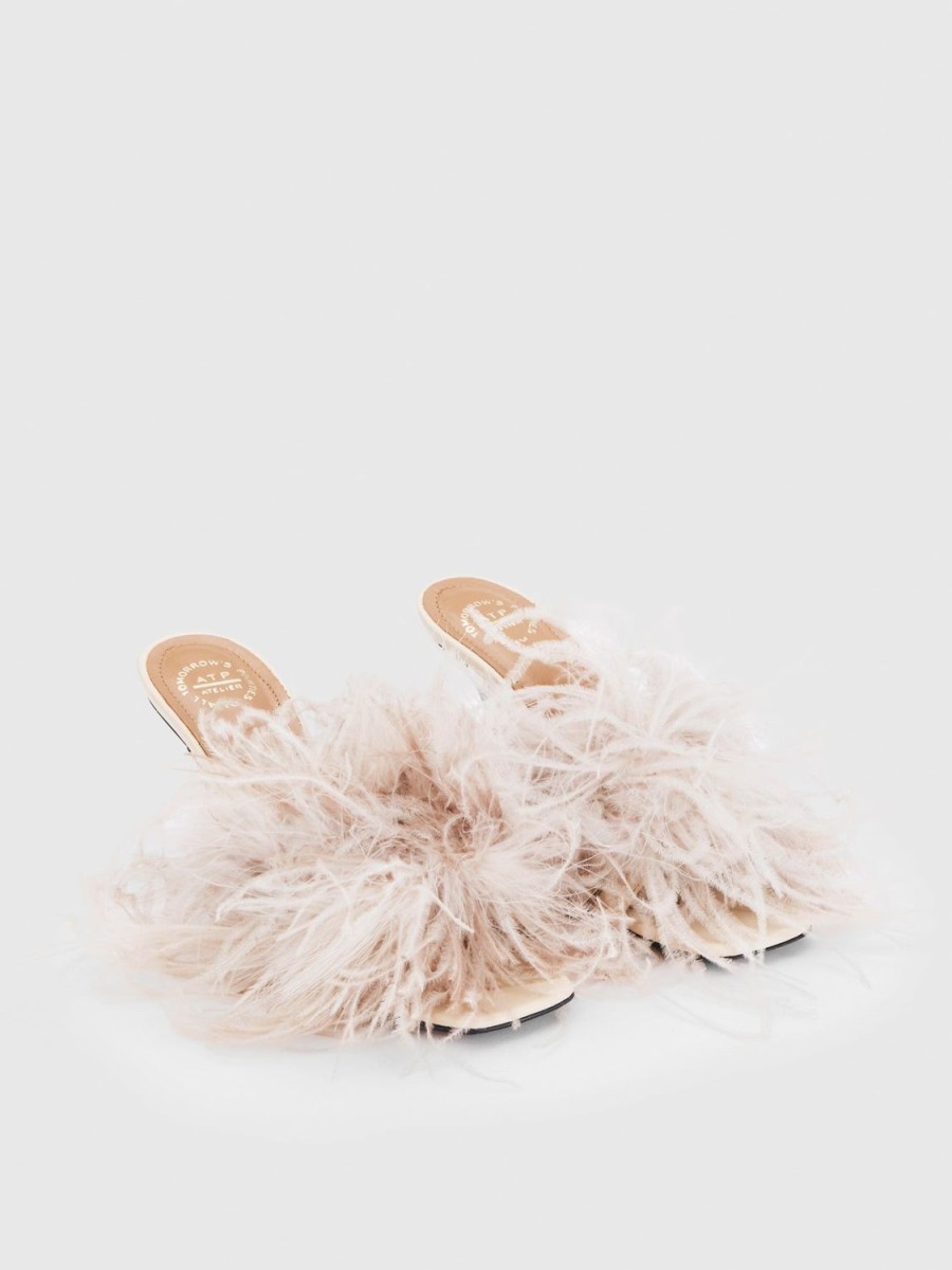 ATP Atelier Costanza Feathers/Leather Heeled Sandals | Sandals