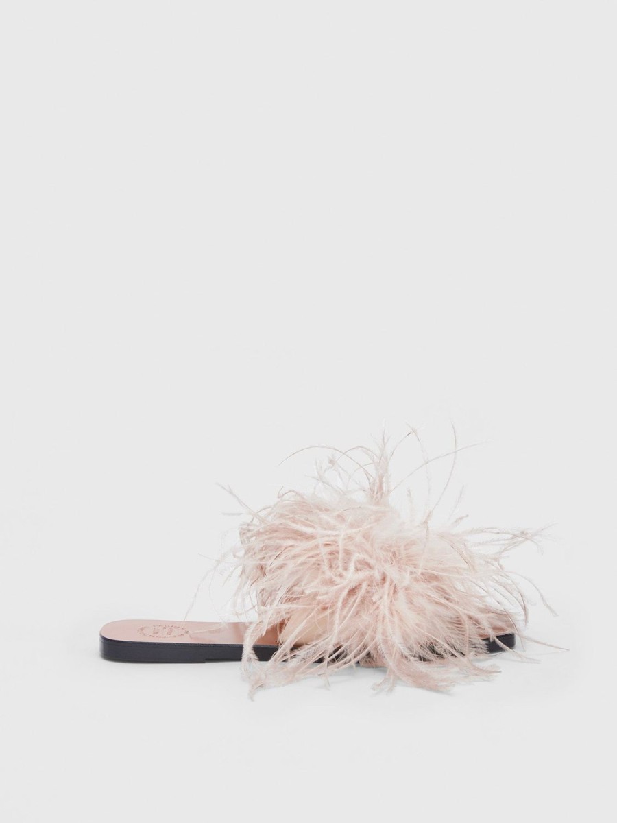 ATP Atelier Farro Feathers/Leather Flat Sandals | Sandals