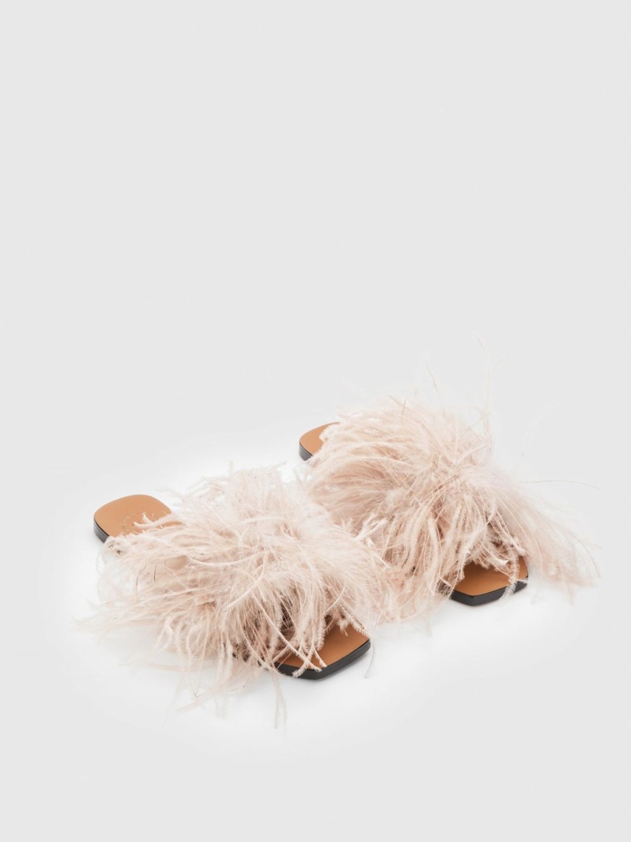 ATP Atelier Farro Feathers/Leather Flat Sandals | Sandals